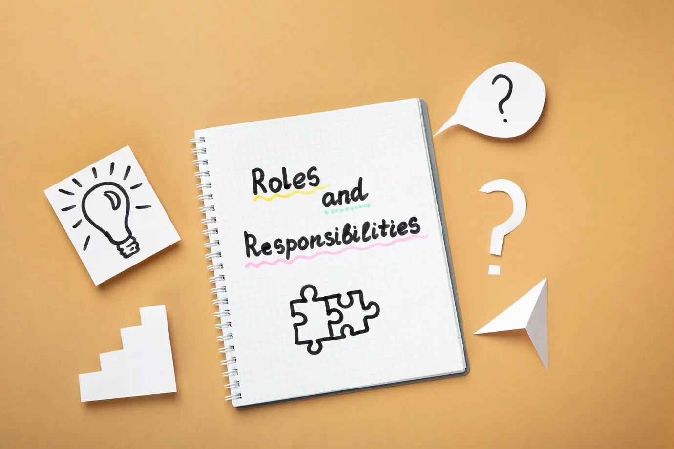 Draufsicht auf ein Notizbuch, Konzept für Geschäftsrollen.